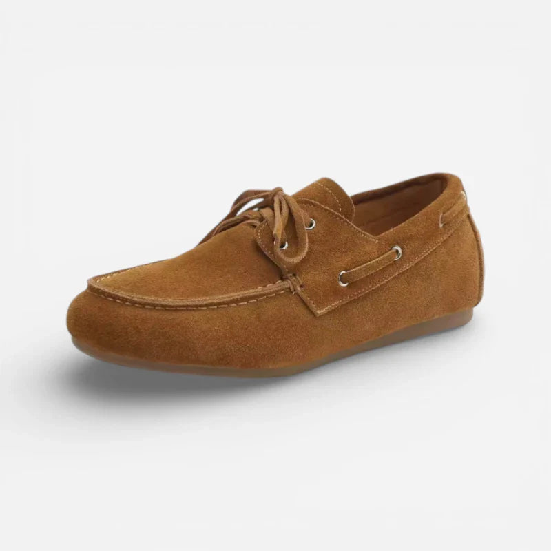 Mocassin En Véritable Peau De Vache Effet Daim Camel à Lacet Pour Femme