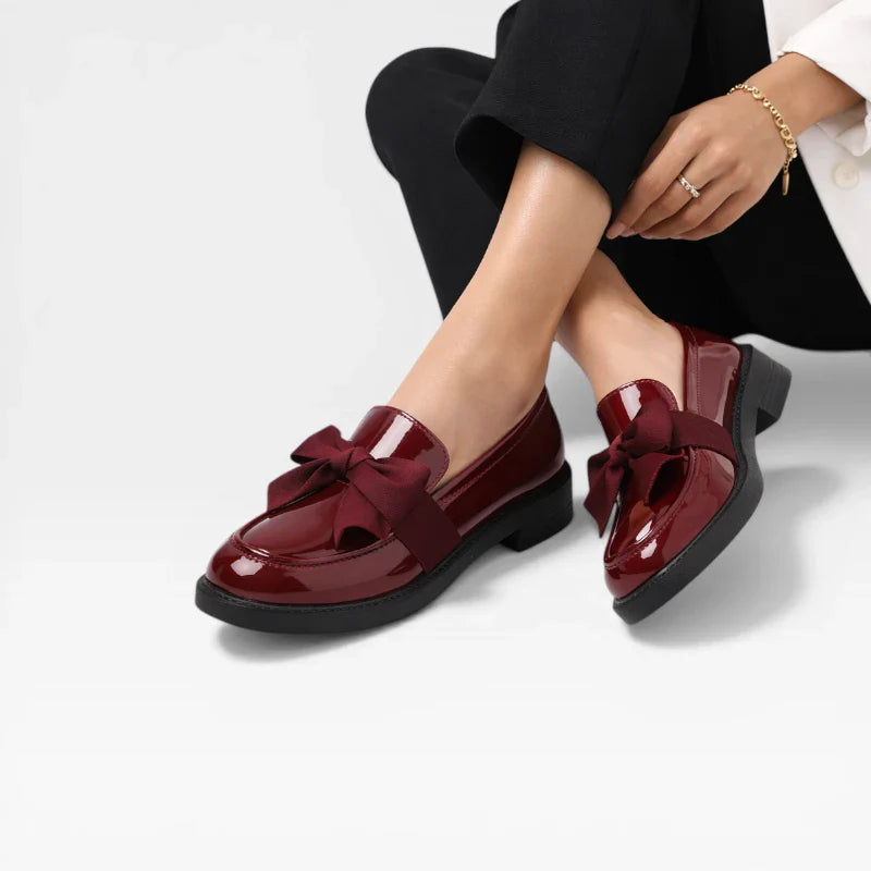 Mocassin En Cuir Bordeaux Vernis Pour Femme