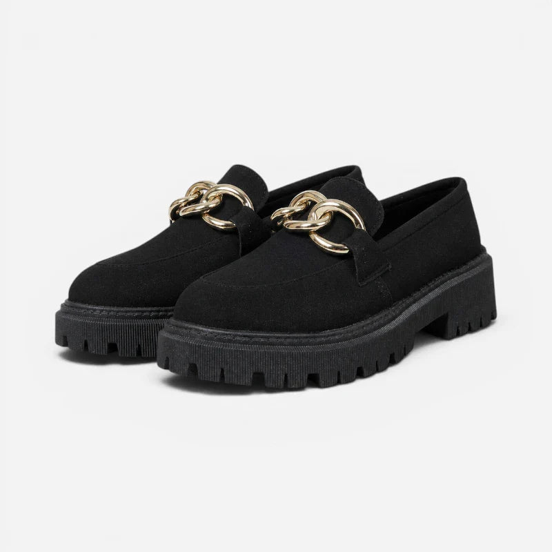 Mocassin Femme Noir Et Doré