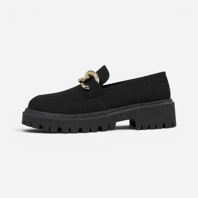 Mocassin Femme Noir Et Doré