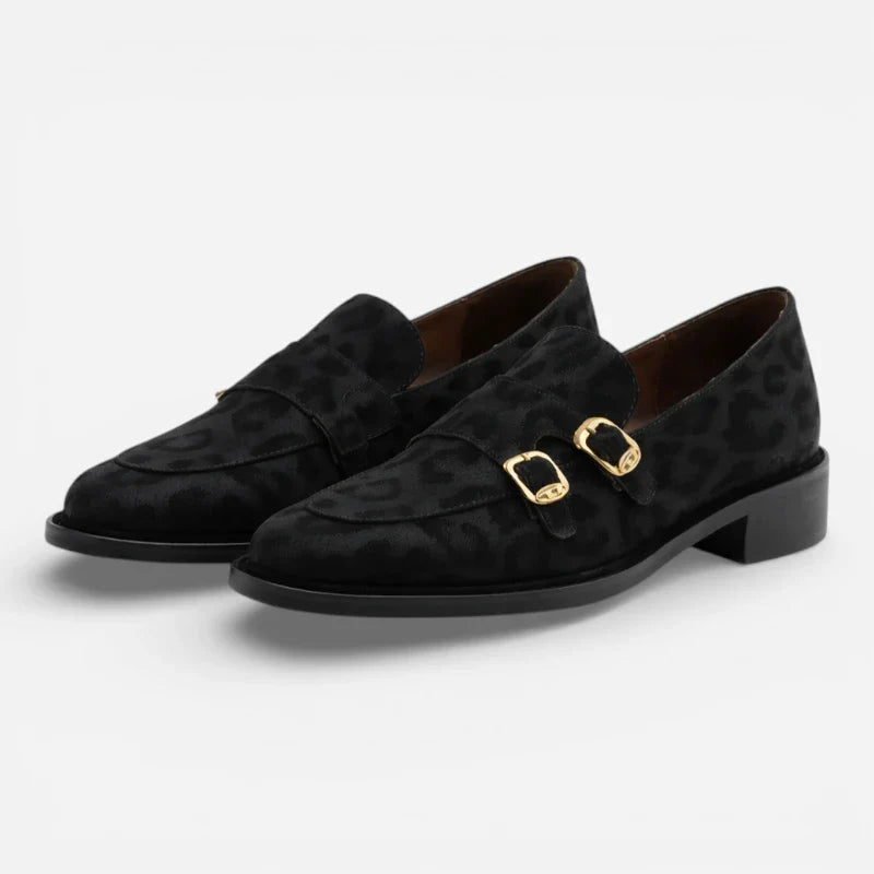 Mocassin En Cuir Noir Design Léopard Femme