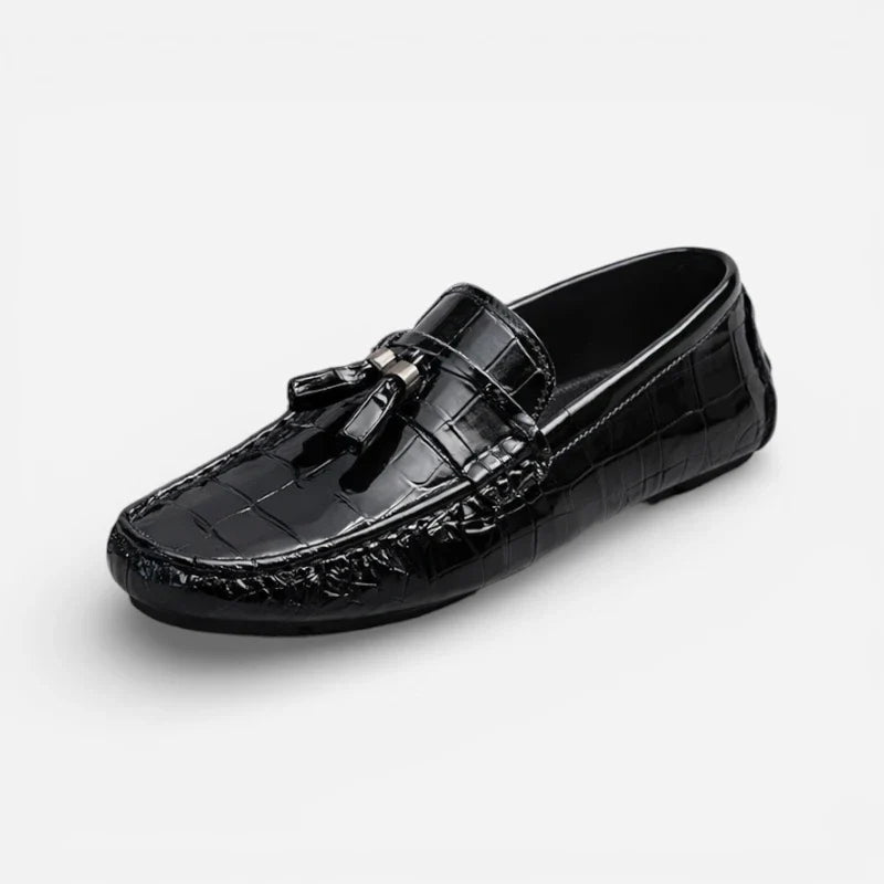 Mocassin Bateau Homme Noir Vernis à Gland