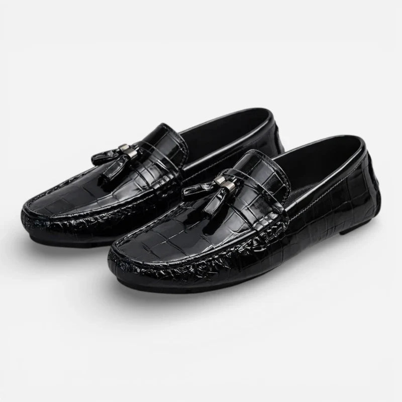 Mocassin Bateau Homme Noir Vernis à Gland