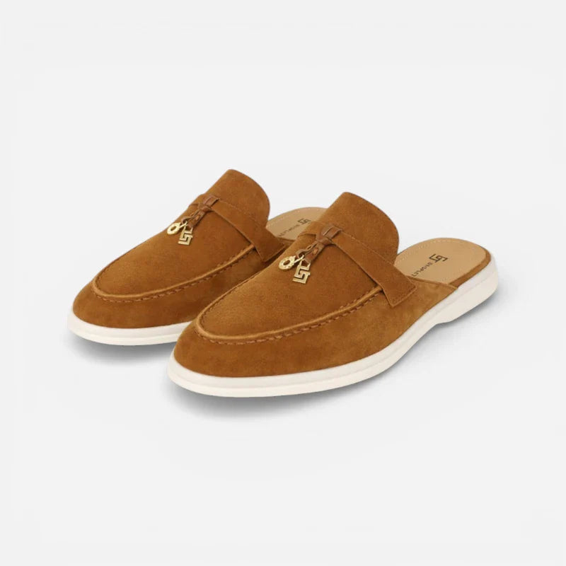 Mocassin Ouvert En Daim Marron Foncé Pour Femme