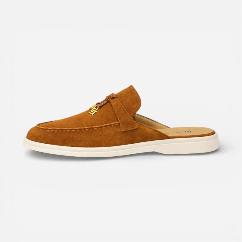 Mocassin Ouvert En Daim Marron Foncé Pour Femme