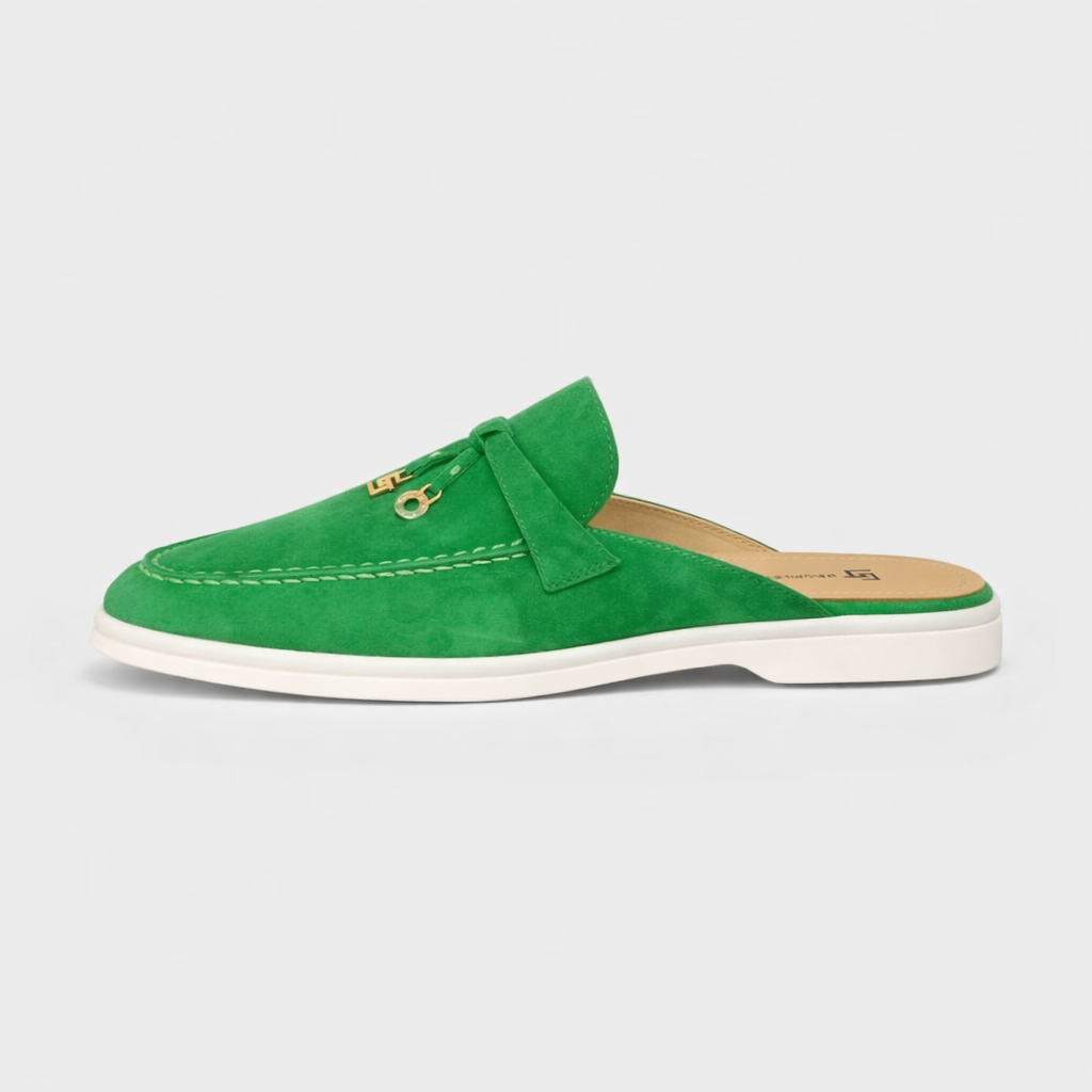 Mocassin Ouvert En Daim Vert à Gland Pour Femme