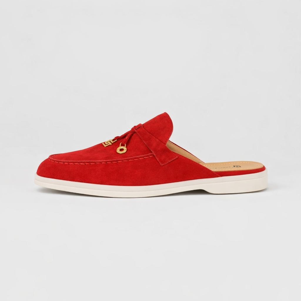 Mocassin Ouvert En Daim Rouge Pour Femme