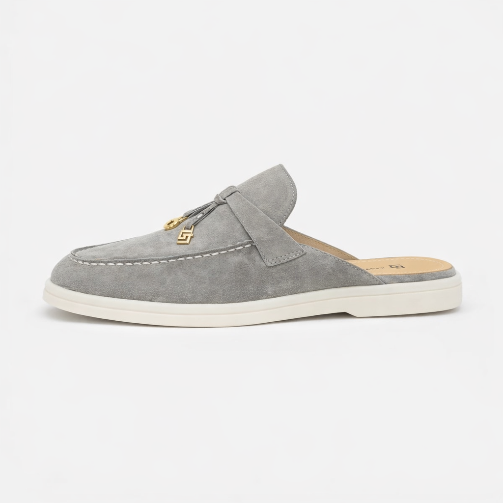 Mocassin Ouvert En Daim Gris Foncé Pour Femme