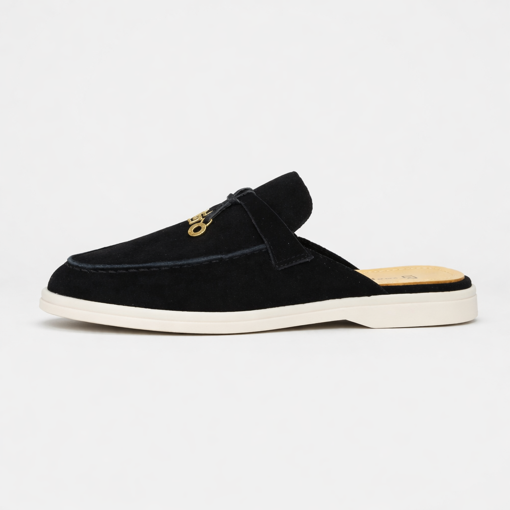 Mocassin Ouvert En Daim Noir
