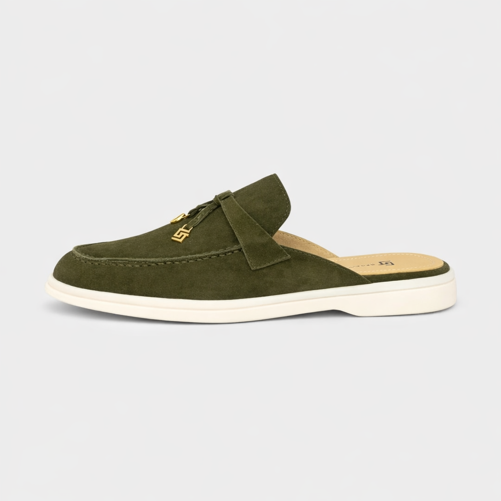 Mocassin Ouvert En Daim Kaki Femme