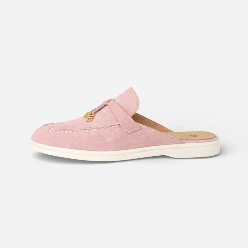 Mocassin Ouvert Daim Rose Pastel Femme