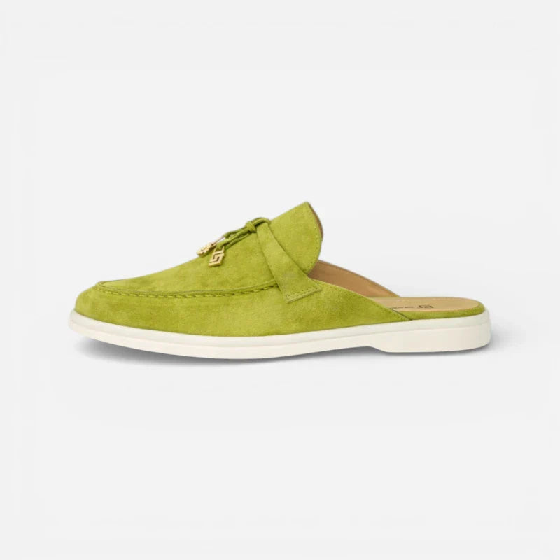 Mocassin Ouvert En Daim Vert Olive Femme