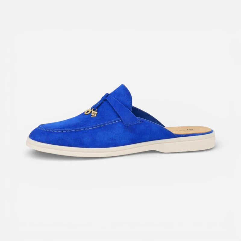 Mocassin Ouvert Daim Bleu Femme