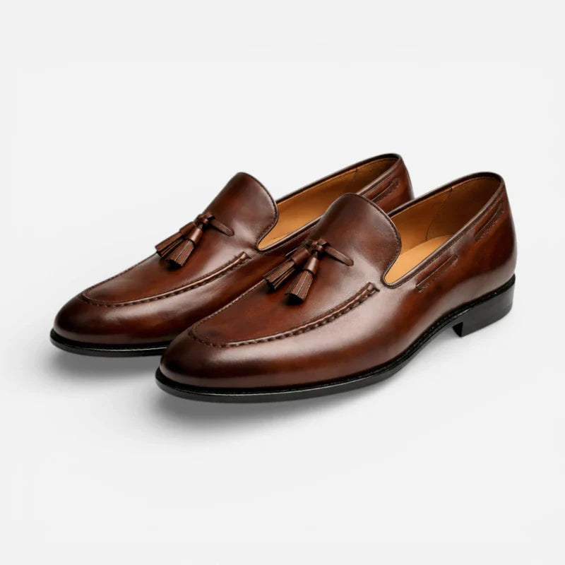 Mocassin Cuir Marron Vernis à Gland Homme