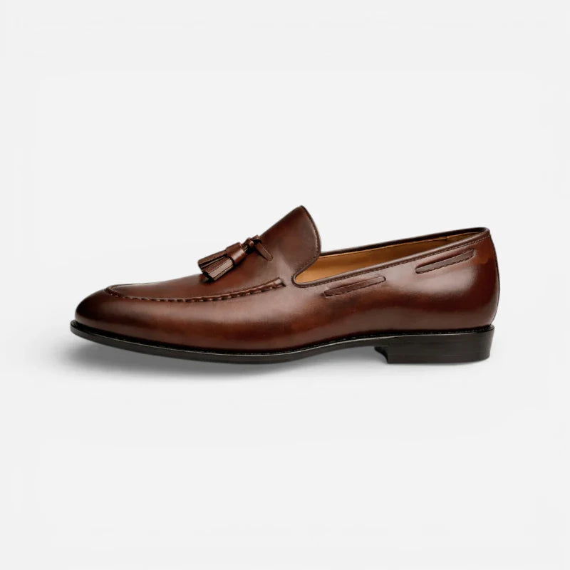 Mocassin Cuir Marron Vernis à Gland Homme