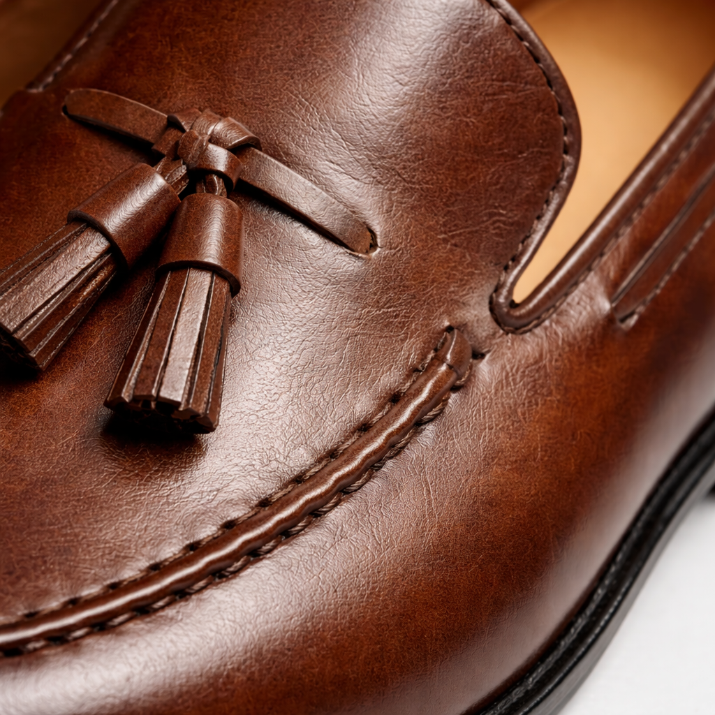 Mocassin Cuir Marron Vernis à Gland Homme