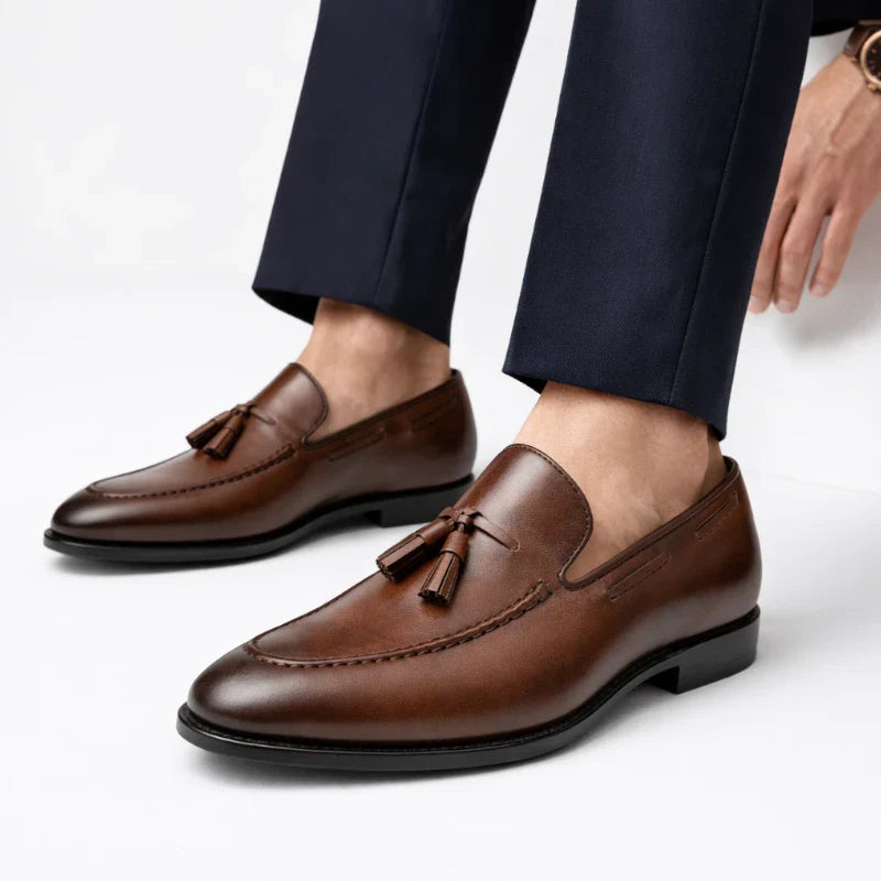 Mocassin Cuir Marron Vernis à Gland Homme
