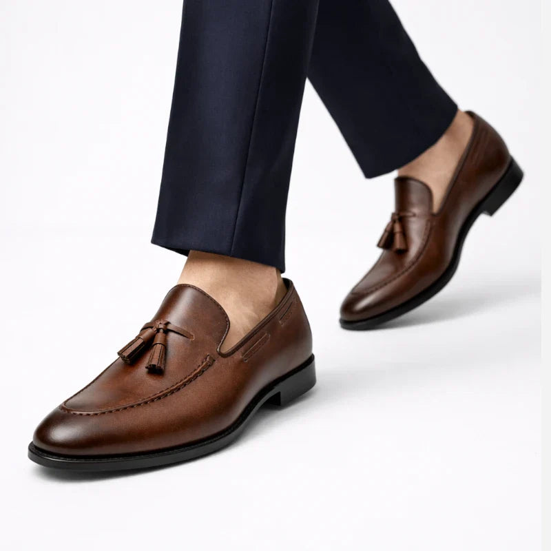 Mocassin Cuir Marron Vernis à Gland Homme