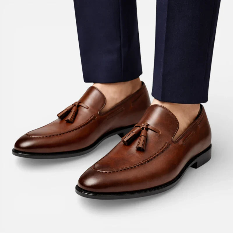 Mocassin Cuir Marron Vernis à Gland Homme