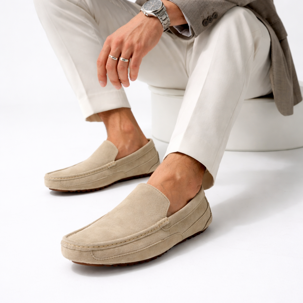 Mocassin En Daim Beige Pour Homme