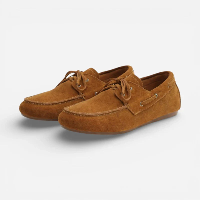 Mocassin En Véritable Peau De Vache Effet Daim Camel à Lacet Pour Femme