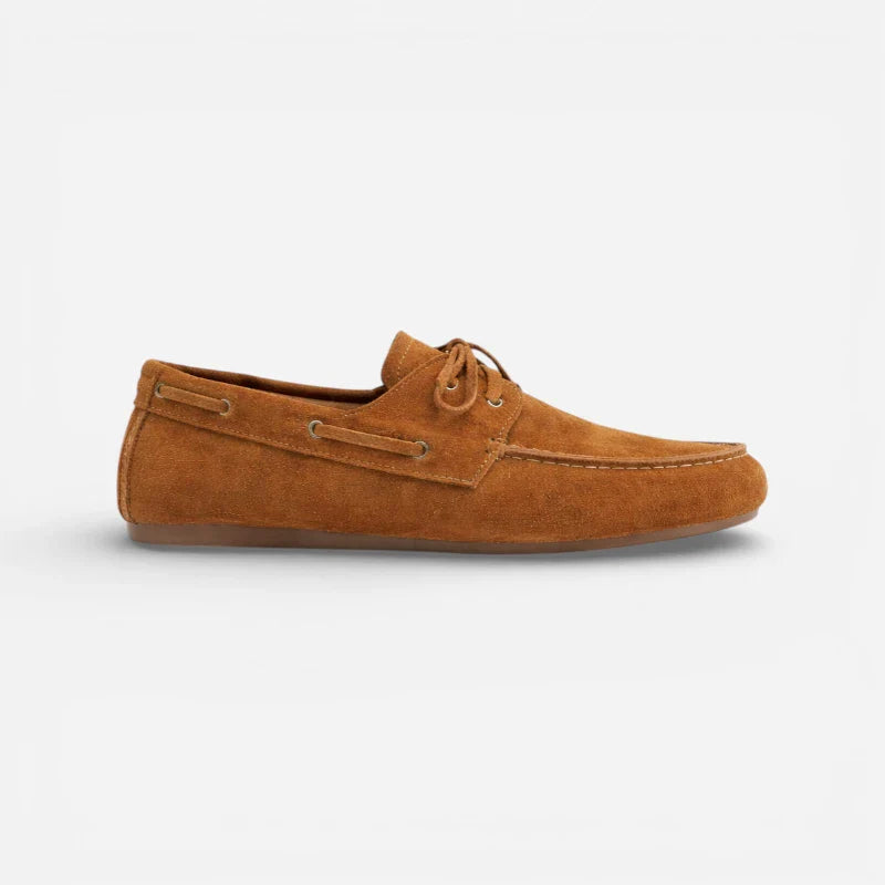 Mocassin En Véritable Peau De Vache Effet Daim Camel à Lacet Pour Femme