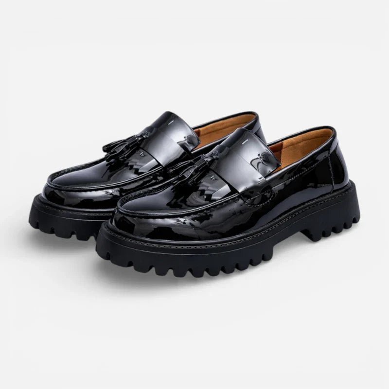 Mocassin Compensé En Cuir Vernis Noir Homme