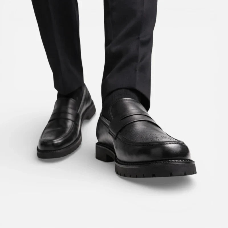 Mocassin Orthopédique En Cuir Véritable Noir Pour Costume Mariage Pour Homme