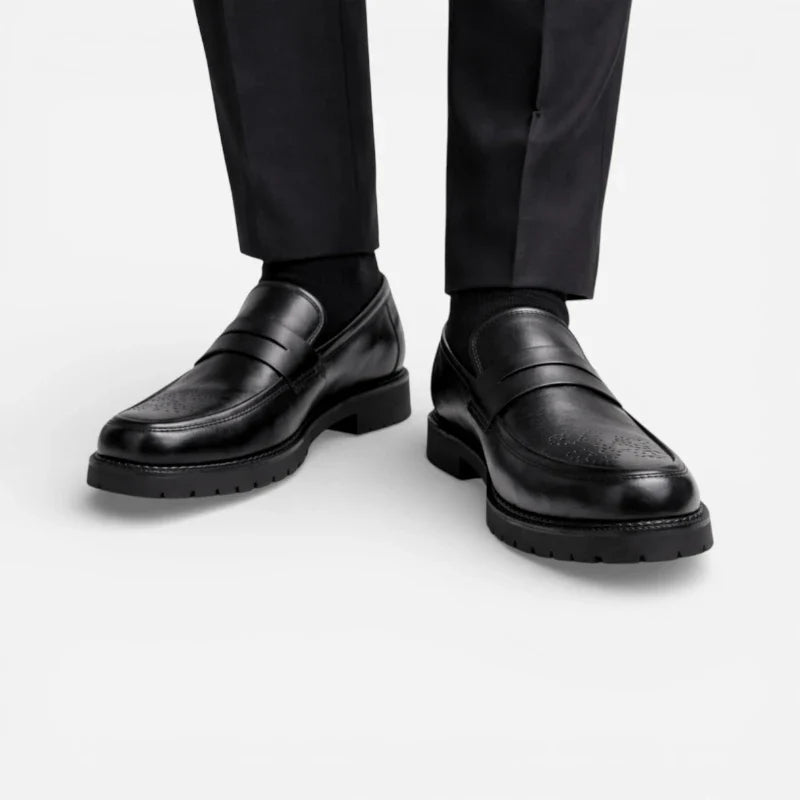Mocassin Orthopédique En Cuir Véritable Noir Pour Costume Mariage Pour Homme