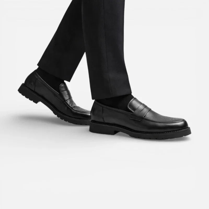 Mocassin Orthopédique En Cuir Véritable Noir Pour Costume Mariage Pour Homme