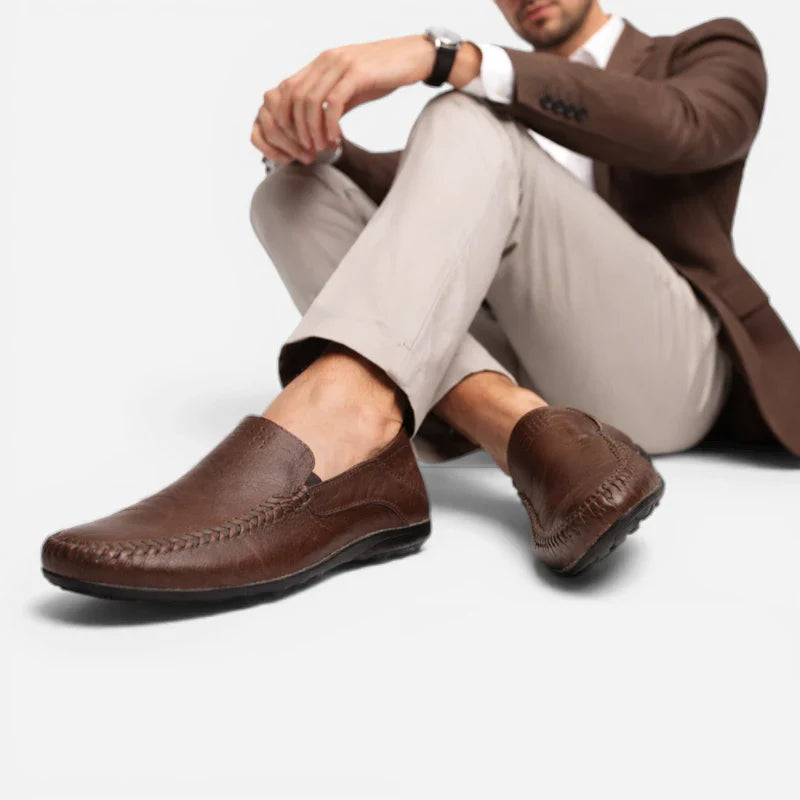 Mocassin Cuir Foncé Marron Homme Vintage