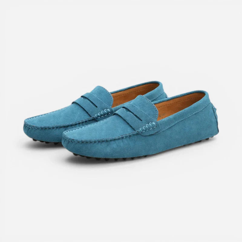 Mocassin En Daim Bleu Pour Homme