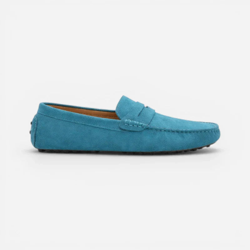Mocassin En Daim Bleu Pour Homme