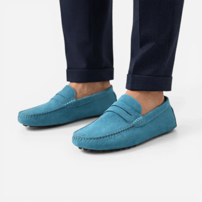 Mocassin En Daim Bleu Pour Homme