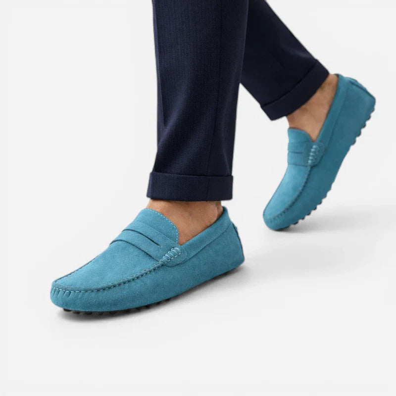 Mocassin En Daim Bleu Pour Homme