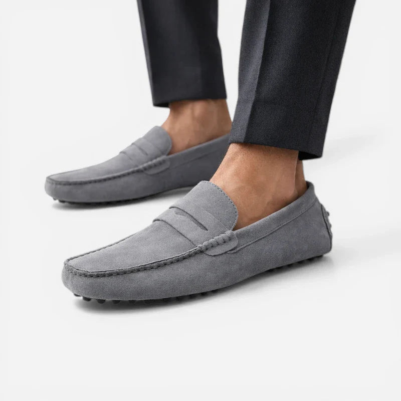 Mocassin En Daim Gris Pour Homme