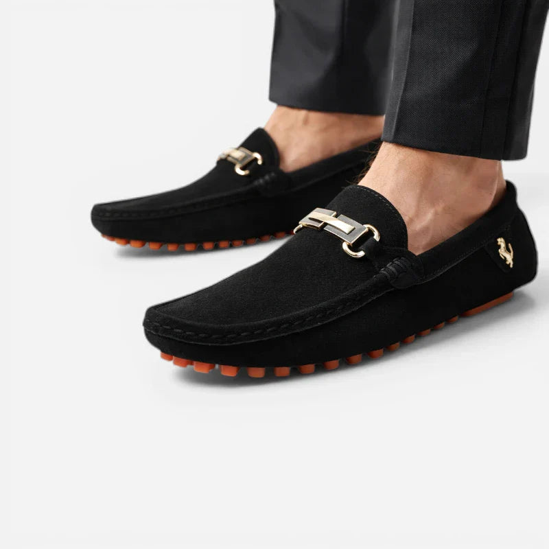 Mocassin Noir Homme Daim Avec Brochure