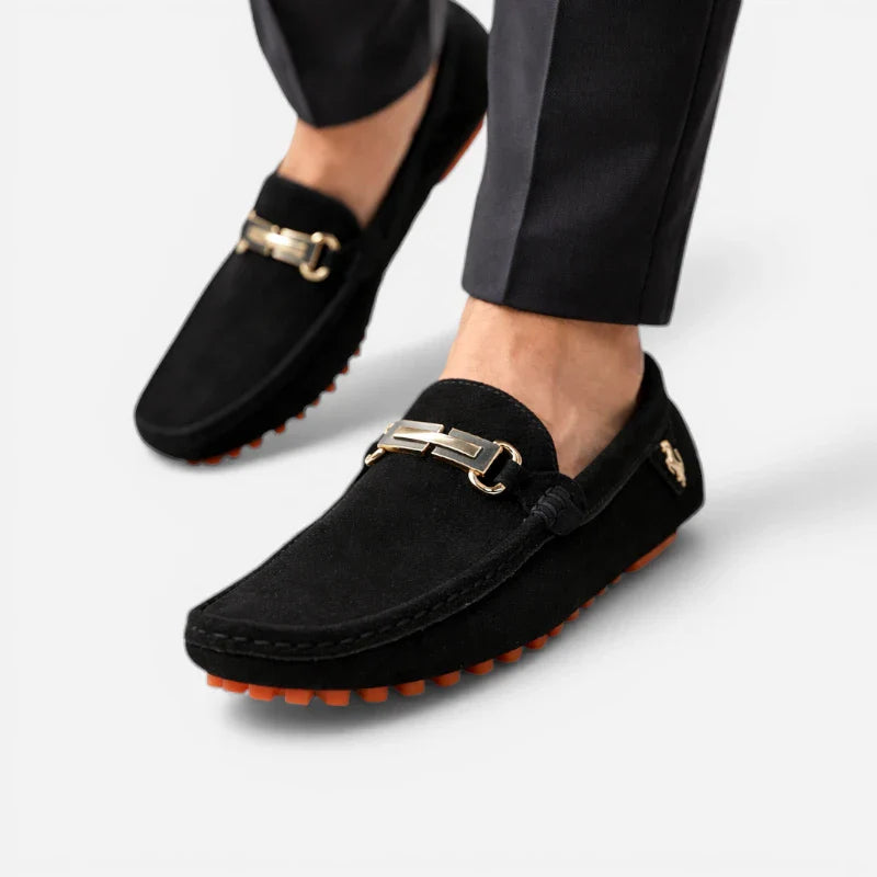 Mocassin Noir Homme Daim Avec Brochure