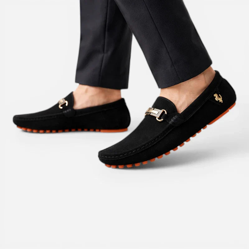 Mocassin Noir Homme Daim Avec Brochure