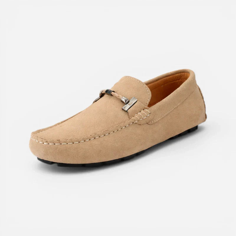 Mocassin En Daim Pour Homme Beige Avec Chaine