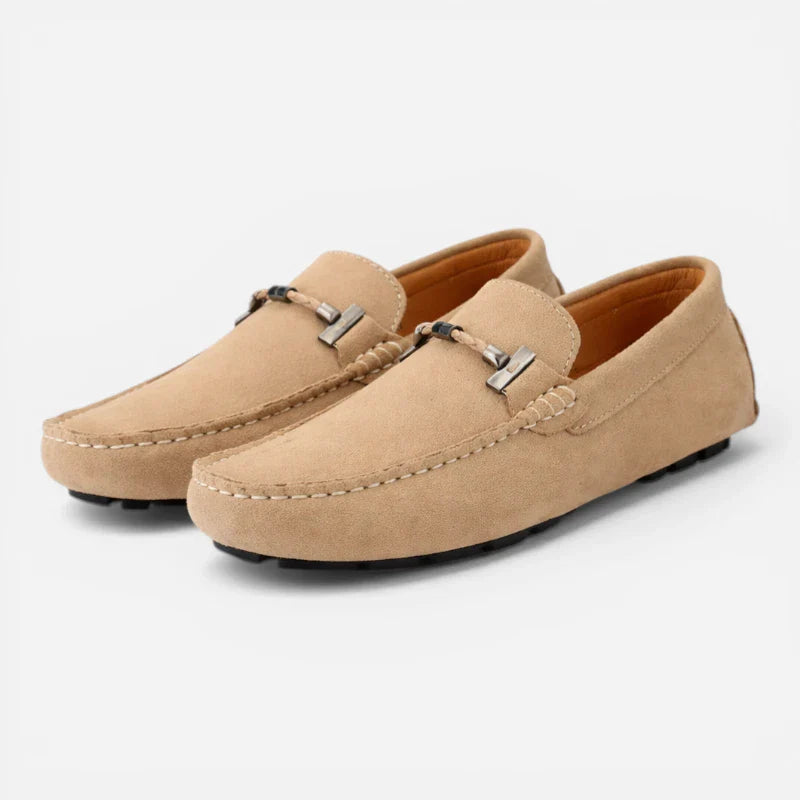 Mocassin En Daim Pour Homme Beige Avec Chaine