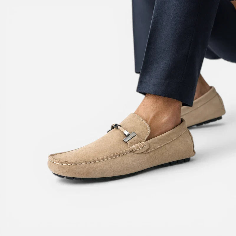 Mocassin En Daim Pour Homme Beige Avec Chaine