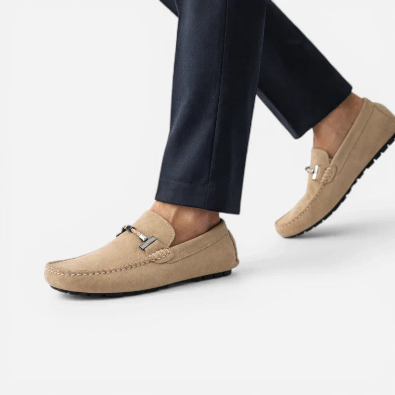 Mocassin En Daim Pour Homme Beige Avec Chaine