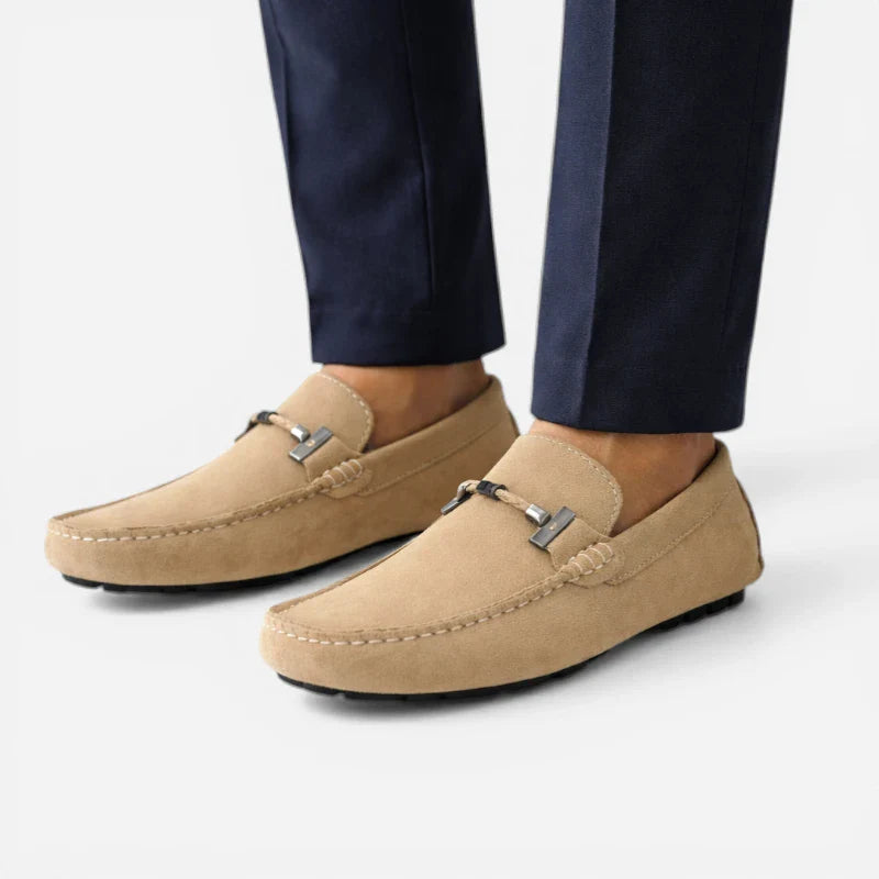 Mocassin En Daim Pour Homme Beige Avec Chaine