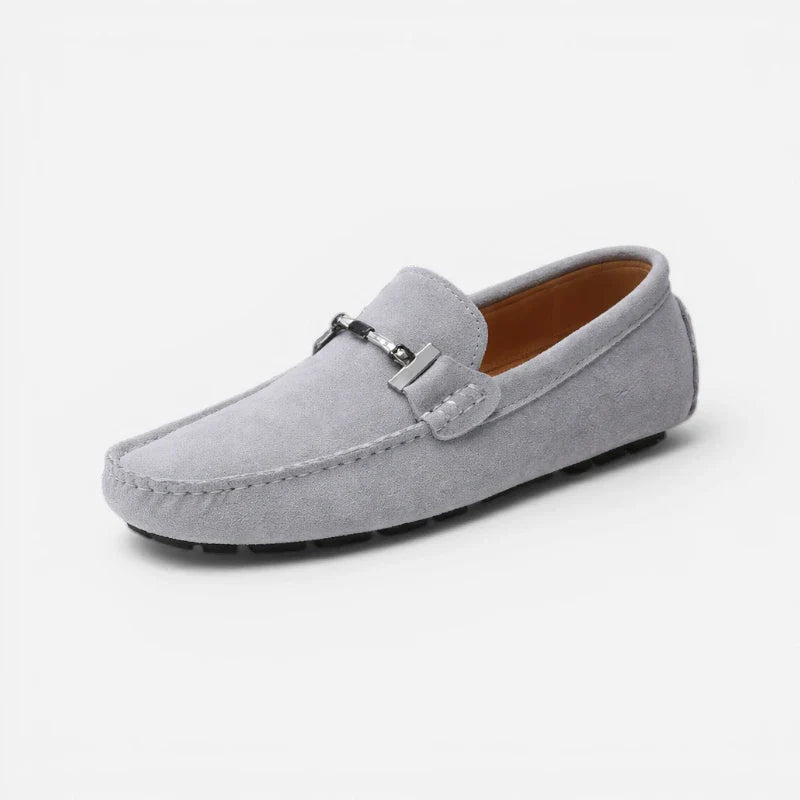 Mocassin En Daim Gris Avec Chaine Pour Homme