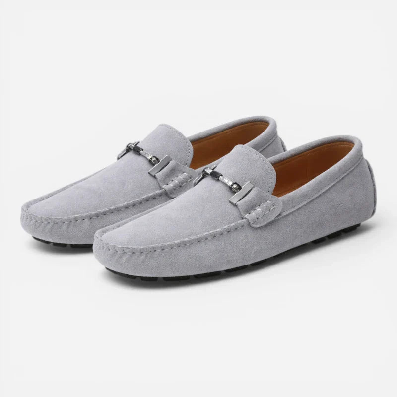 Mocassin En Daim Gris Avec Chaine Pour Homme