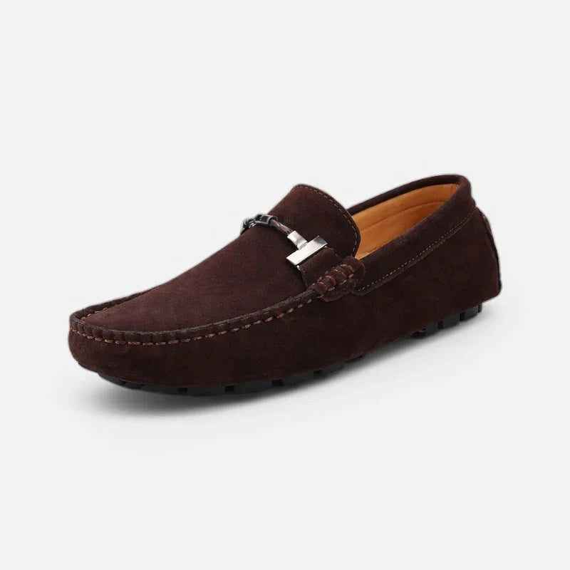 Mocassin Daim Marron Foncé Chainé Pour Homme