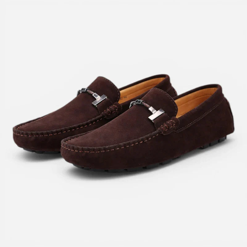 Mocassin Daim Marron Foncé Chainé Pour Homme