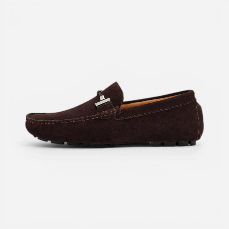 Mocassin Daim Marron Foncé Chainé Pour Homme