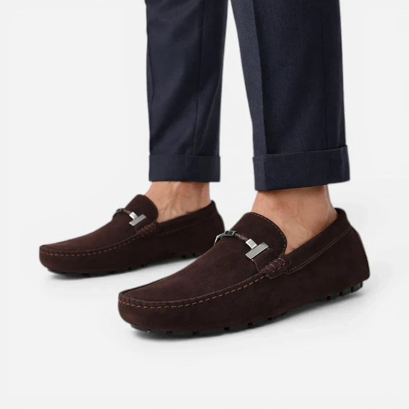 Mocassin Daim Marron Foncé Chainé Pour Homme